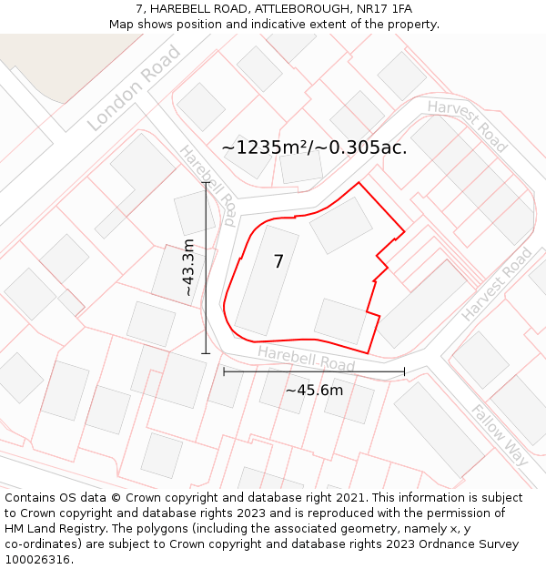 7, HAREBELL ROAD, ATTLEBOROUGH, NR17 1FA: Plot and title map