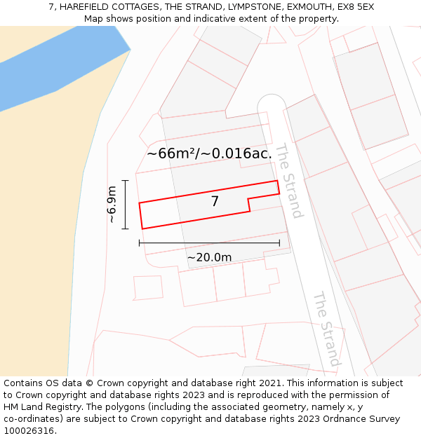 7, HAREFIELD COTTAGES, THE STRAND, LYMPSTONE, EXMOUTH, EX8 5EX: Plot and title map