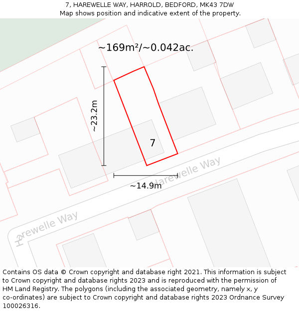 7, HAREWELLE WAY, HARROLD, BEDFORD, MK43 7DW: Plot and title map