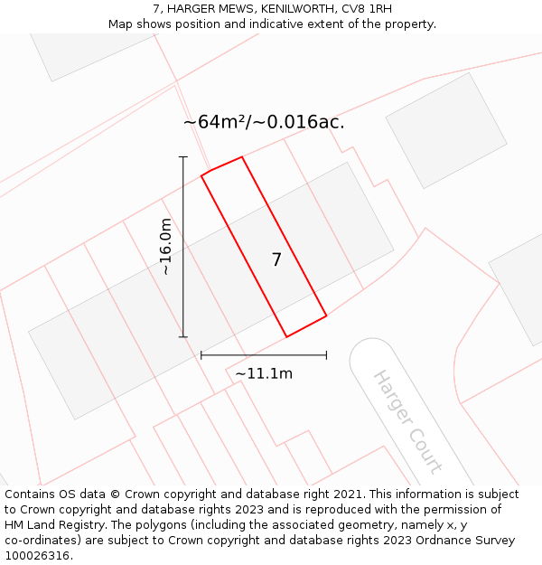 7, HARGER MEWS, KENILWORTH, CV8 1RH: Plot and title map