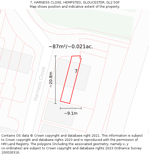7, HARNESS CLOSE, HEMPSTED, GLOUCESTER, GL2 5GF: Plot and title map