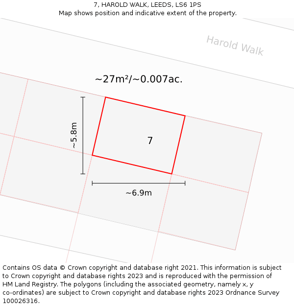 7, HAROLD WALK, LEEDS, LS6 1PS: Plot and title map
