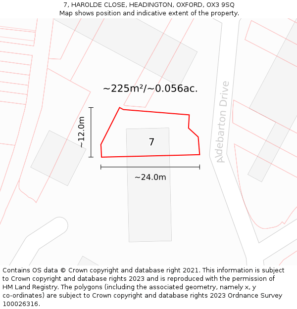 7, HAROLDE CLOSE, HEADINGTON, OXFORD, OX3 9SQ: Plot and title map