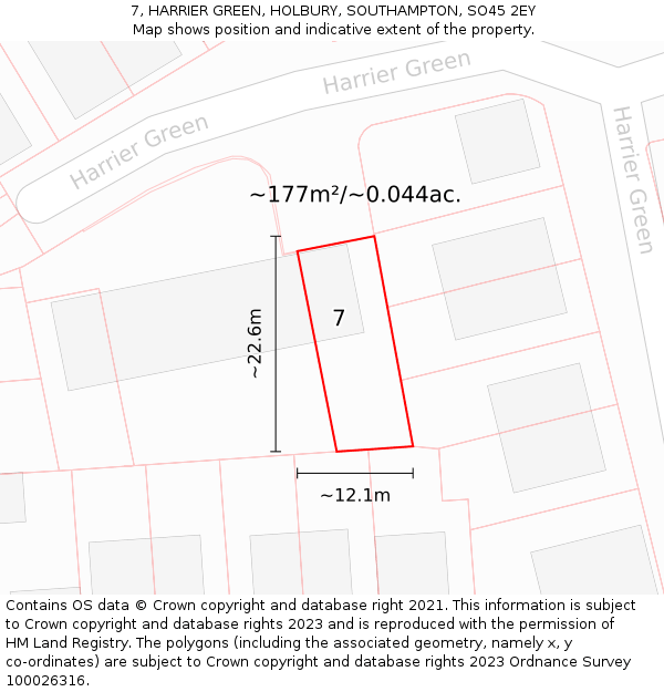 7, HARRIER GREEN, HOLBURY, SOUTHAMPTON, SO45 2EY: Plot and title map