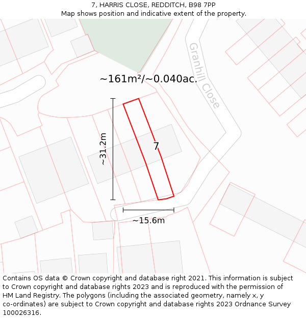 7, HARRIS CLOSE, REDDITCH, B98 7PP: Plot and title map