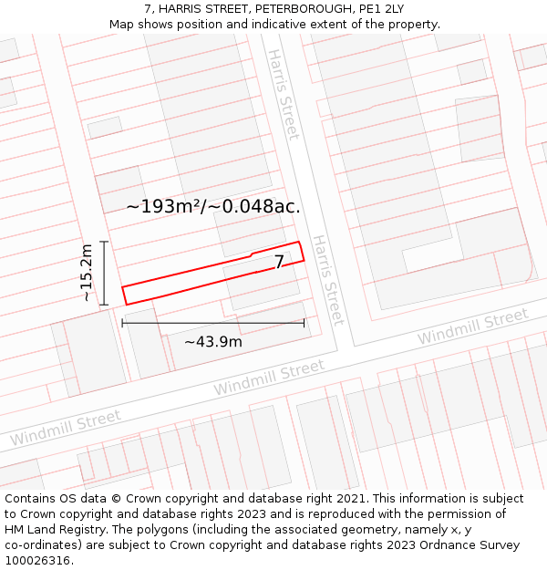 7, HARRIS STREET, PETERBOROUGH, PE1 2LY: Plot and title map