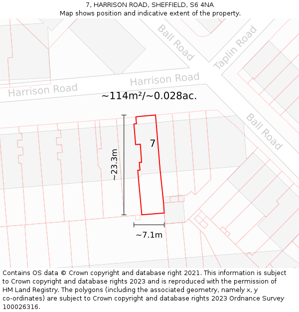 7, HARRISON ROAD, SHEFFIELD, S6 4NA: Plot and title map