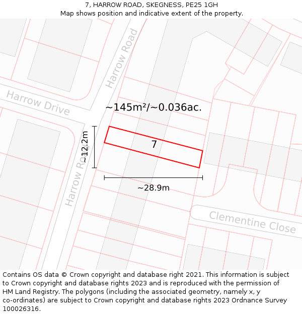 7, HARROW ROAD, SKEGNESS, PE25 1GH: Plot and title map