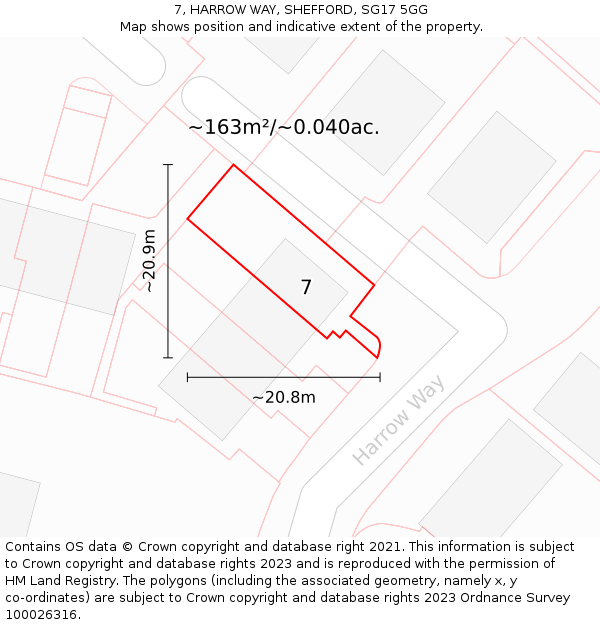 7, HARROW WAY, SHEFFORD, SG17 5GG: Plot and title map