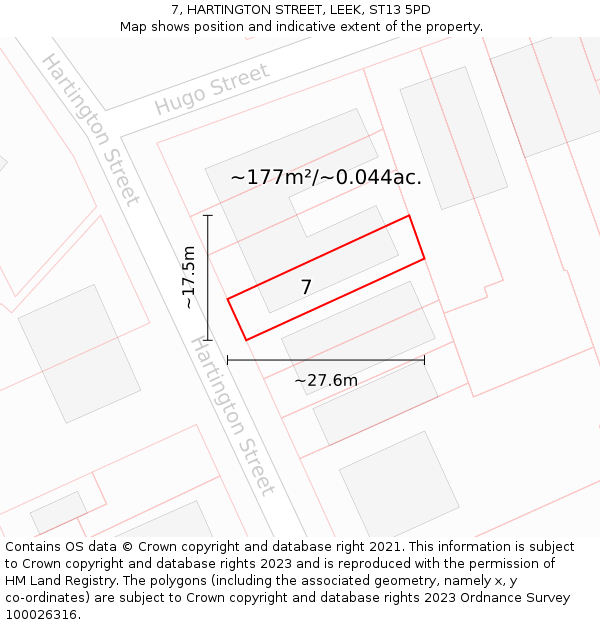 7, HARTINGTON STREET, LEEK, ST13 5PD: Plot and title map