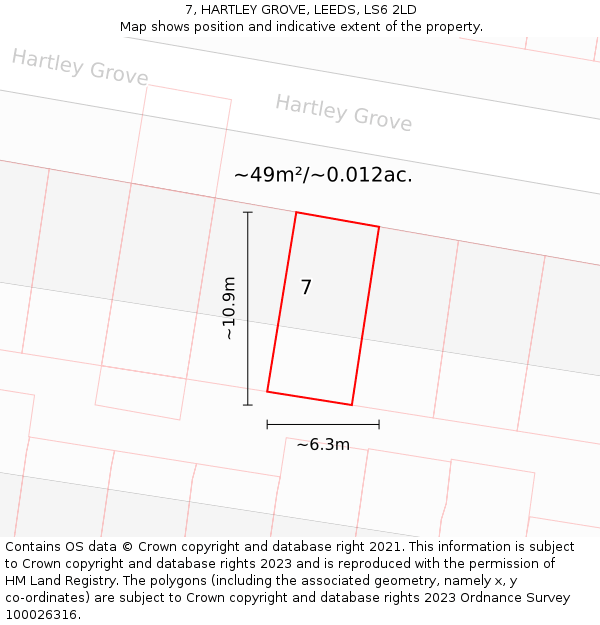 7, HARTLEY GROVE, LEEDS, LS6 2LD: Plot and title map