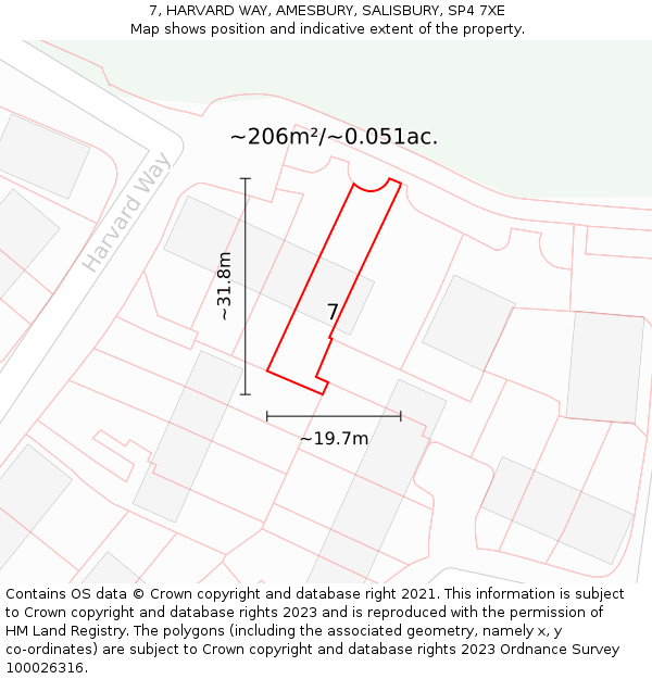 7, HARVARD WAY, AMESBURY, SALISBURY, SP4 7XE: Plot and title map