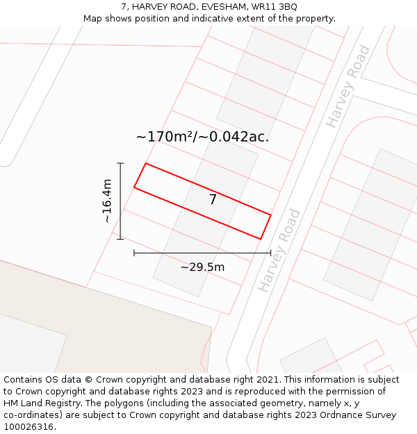 7, HARVEY ROAD, EVESHAM, WR11 3BQ: Plot and title map