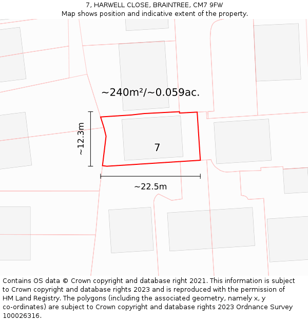 7, HARWELL CLOSE, BRAINTREE, CM7 9FW: Plot and title map