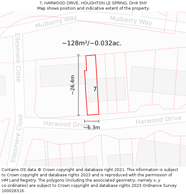 7, HARWOOD DRIVE, HOUGHTON LE SPRING, DH4 5NY: Plot and title map