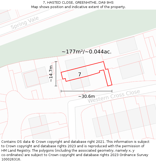 7, HASTED CLOSE, GREENHITHE, DA9 9HS: Plot and title map