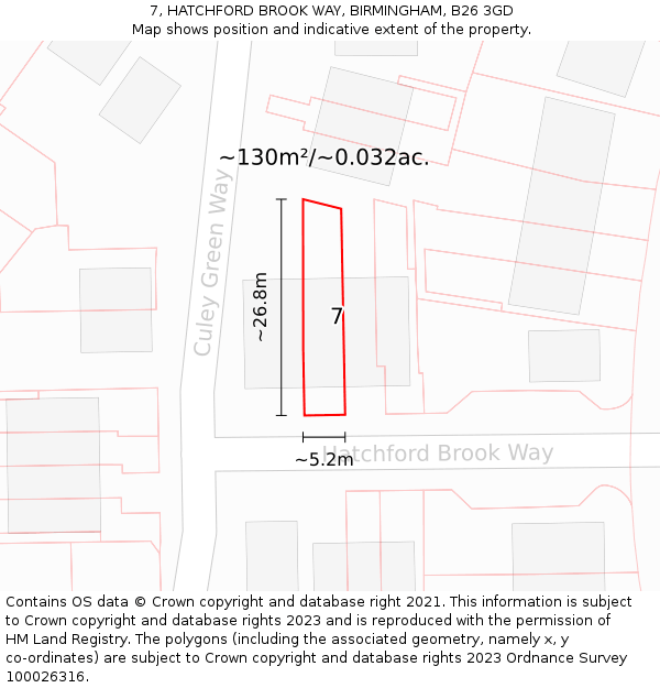 7, HATCHFORD BROOK WAY, BIRMINGHAM, B26 3GD: Plot and title map