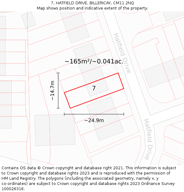 7, HATFIELD DRIVE, BILLERICAY, CM11 2NQ: Plot and title map