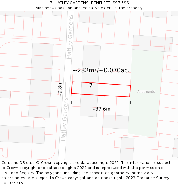 7, HATLEY GARDENS, BENFLEET, SS7 5SS: Plot and title map