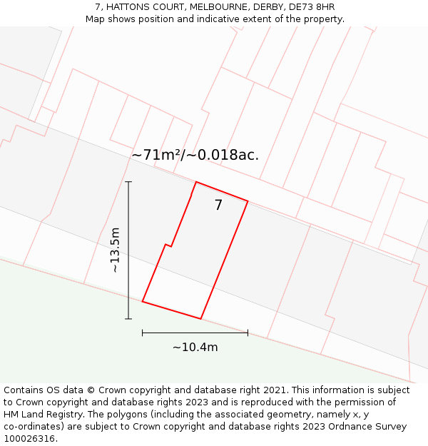 7, HATTONS COURT, MELBOURNE, DERBY, DE73 8HR: Plot and title map