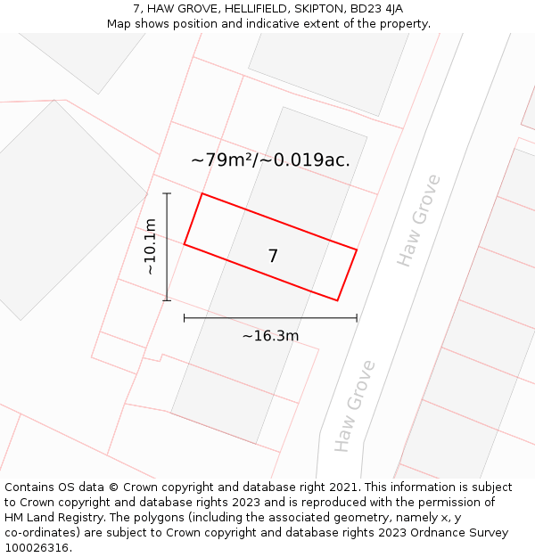 7, HAW GROVE, HELLIFIELD, SKIPTON, BD23 4JA: Plot and title map