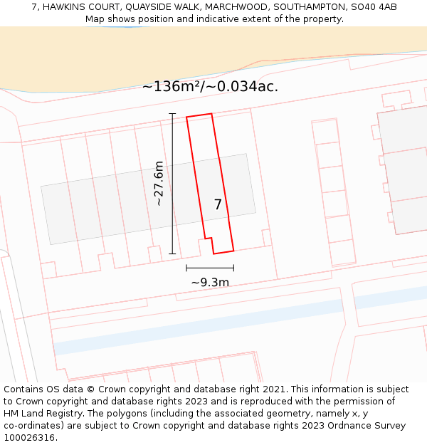7, HAWKINS COURT, QUAYSIDE WALK, MARCHWOOD, SOUTHAMPTON, SO40 4AB: Plot and title map