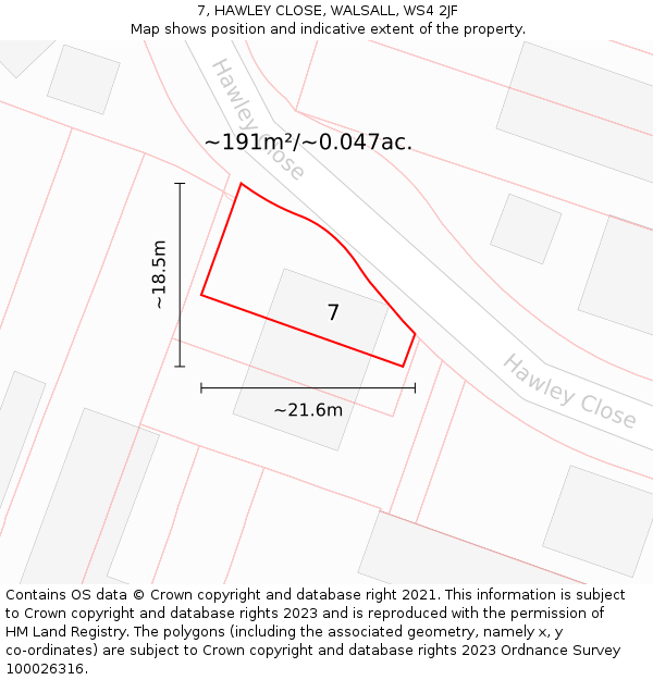 7, HAWLEY CLOSE, WALSALL, WS4 2JF: Plot and title map