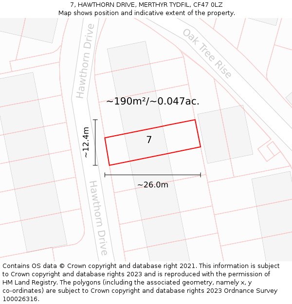 7, HAWTHORN DRIVE, MERTHYR TYDFIL, CF47 0LZ: Plot and title map