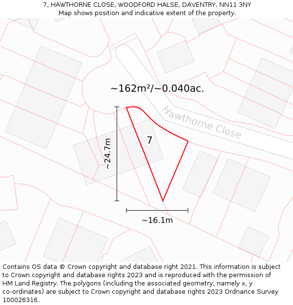 7, HAWTHORNE CLOSE, WOODFORD HALSE, DAVENTRY, NN11 3NY: Plot and title map