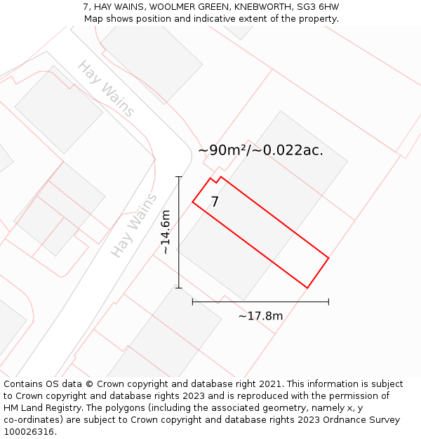 7, HAY WAINS, WOOLMER GREEN, KNEBWORTH, SG3 6HW: Plot and title map