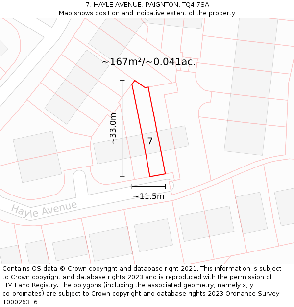 7, HAYLE AVENUE, PAIGNTON, TQ4 7SA: Plot and title map