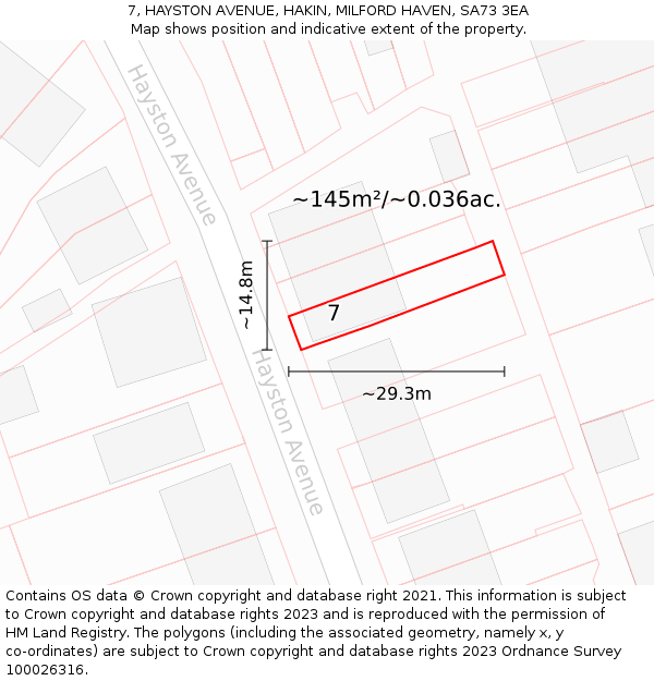 7, HAYSTON AVENUE, HAKIN, MILFORD HAVEN, SA73 3EA: Plot and title map
