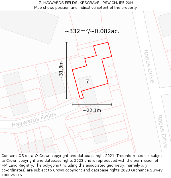 7, HAYWARDS FIELDS, KESGRAVE, IPSWICH, IP5 2XH: Plot and title map
