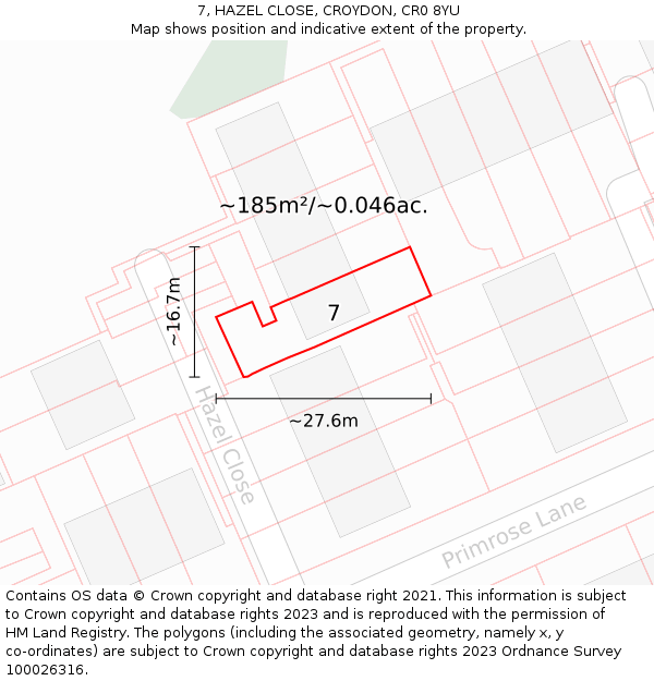 7, HAZEL CLOSE, CROYDON, CR0 8YU: Plot and title map