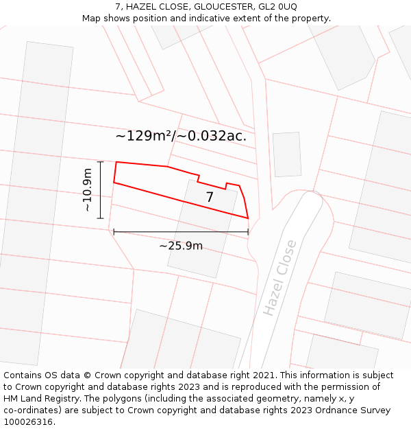 7, HAZEL CLOSE, GLOUCESTER, GL2 0UQ: Plot and title map