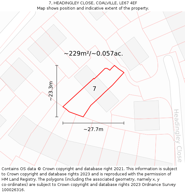 7, HEADINGLEY CLOSE, COALVILLE, LE67 4EF: Plot and title map