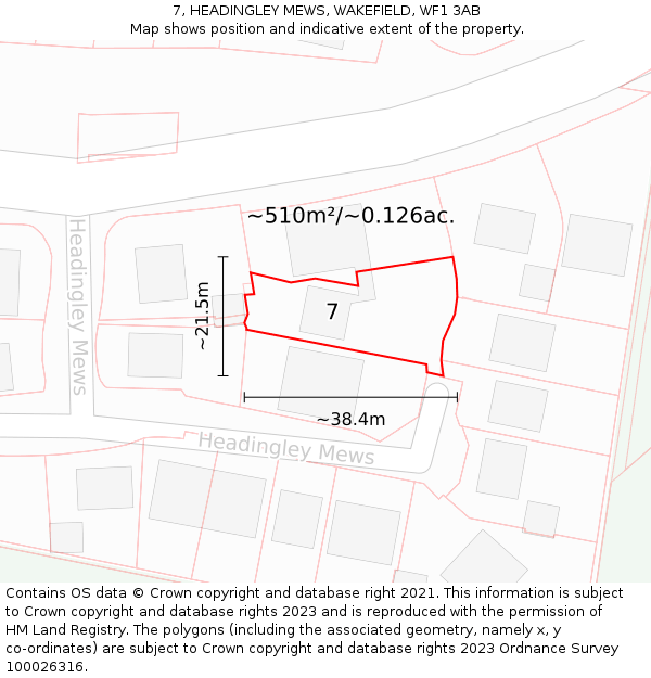 7, HEADINGLEY MEWS, WAKEFIELD, WF1 3AB: Plot and title map