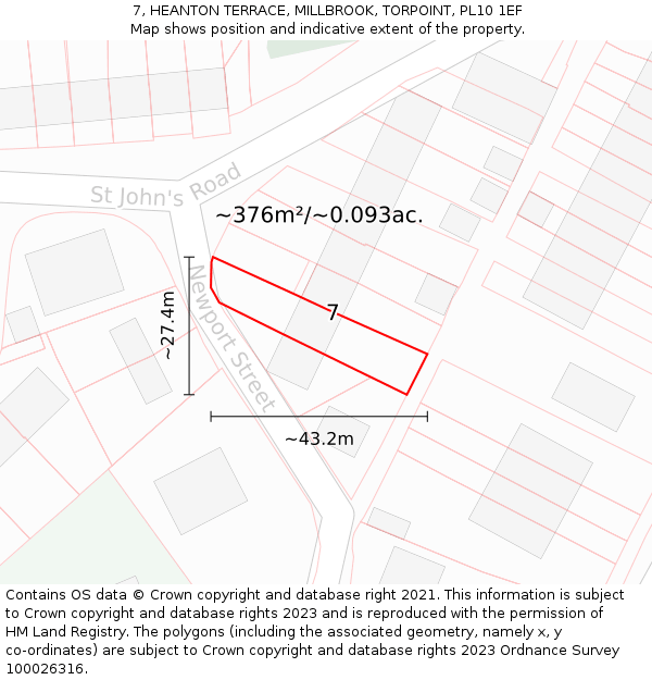 7, HEANTON TERRACE, MILLBROOK, TORPOINT, PL10 1EF: Plot and title map