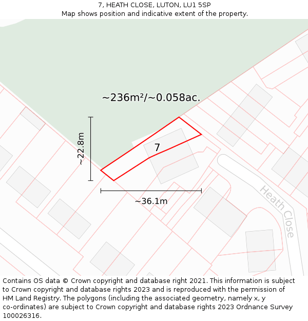 7, HEATH CLOSE, LUTON, LU1 5SP: Plot and title map