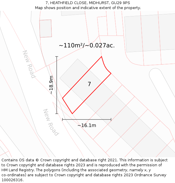 7, HEATHFIELD CLOSE, MIDHURST, GU29 9PS: Plot and title map