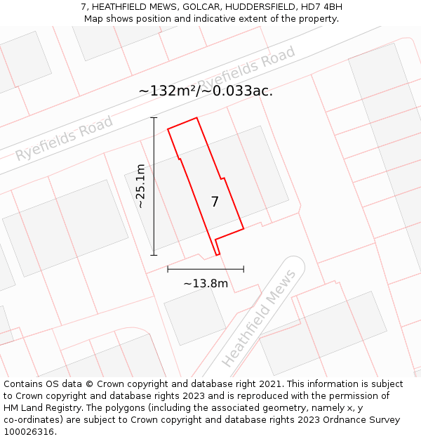 7, HEATHFIELD MEWS, GOLCAR, HUDDERSFIELD, HD7 4BH: Plot and title map