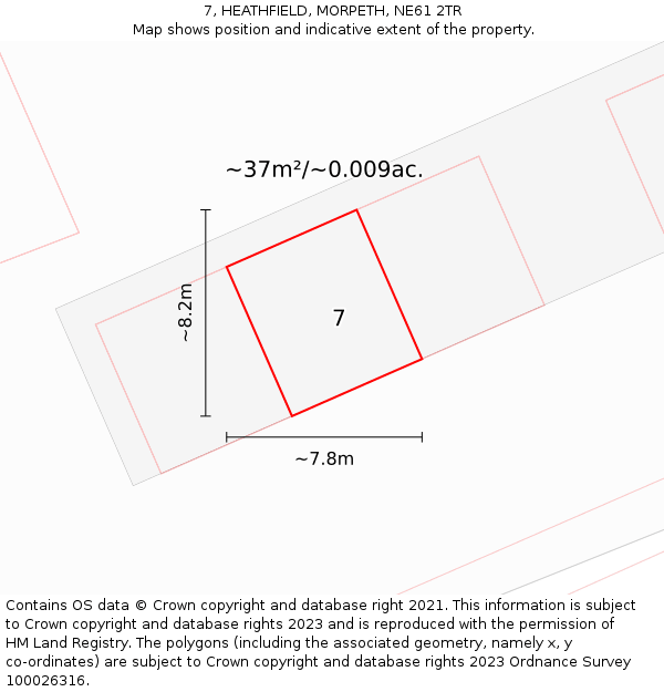 7, HEATHFIELD, MORPETH, NE61 2TR: Plot and title map