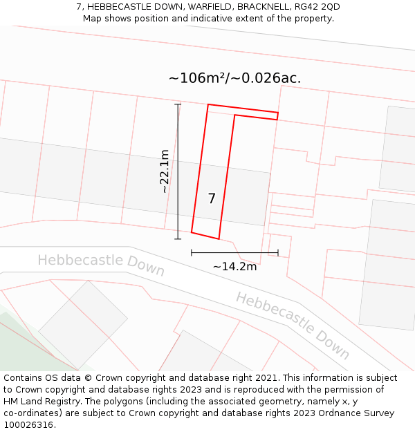 7, HEBBECASTLE DOWN, WARFIELD, BRACKNELL, RG42 2QD: Plot and title map
