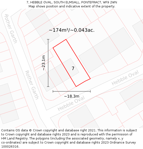 7, HEBBLE OVAL, SOUTH ELMSALL, PONTEFRACT, WF9 2WN: Plot and title map