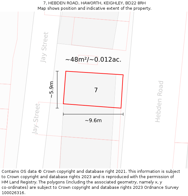 7, HEBDEN ROAD, HAWORTH, KEIGHLEY, BD22 8RH: Plot and title map