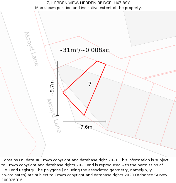 7, HEBDEN VIEW, HEBDEN BRIDGE, HX7 8SY: Plot and title map