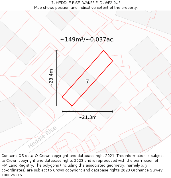 7, HEDDLE RISE, WAKEFIELD, WF2 9UF: Plot and title map
