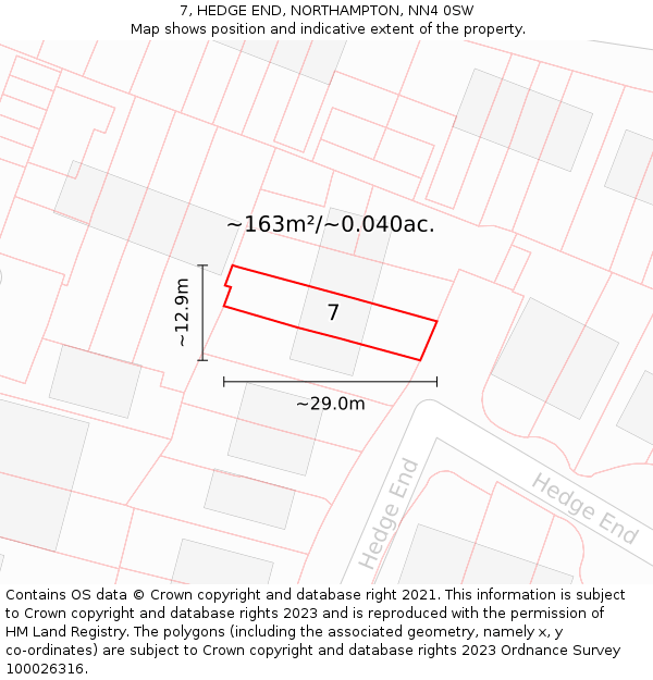 7, HEDGE END, NORTHAMPTON, NN4 0SW: Plot and title map