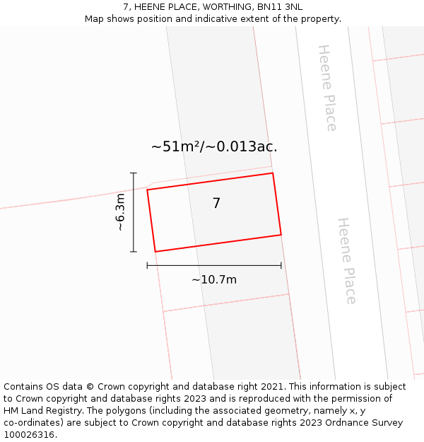 7, HEENE PLACE, WORTHING, BN11 3NL: Plot and title map