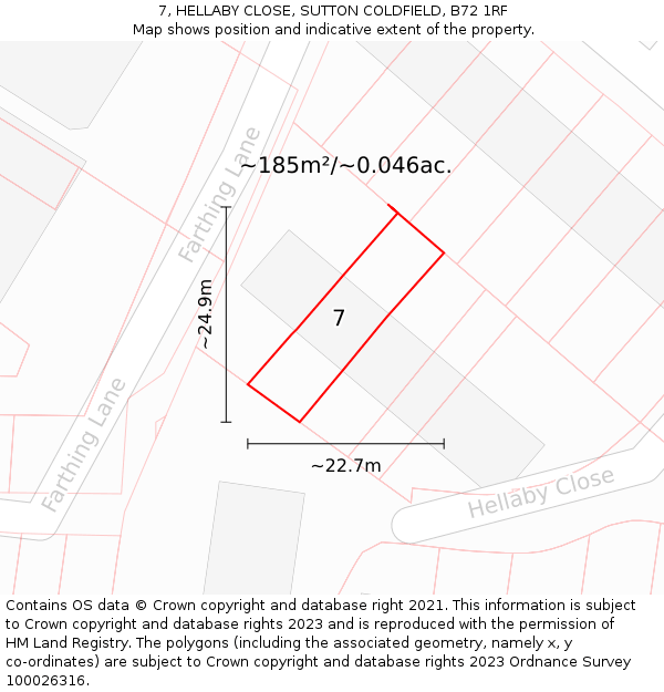 7, HELLABY CLOSE, SUTTON COLDFIELD, B72 1RF: Plot and title map